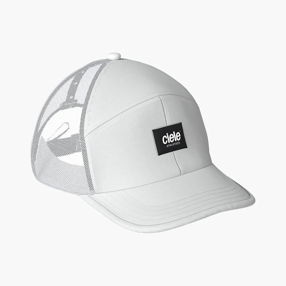 TRKCap SC - Box by Ciele in white with curved brim, pinched crown, COOLmatic 3D air mesh for breathable, technical running headwear
