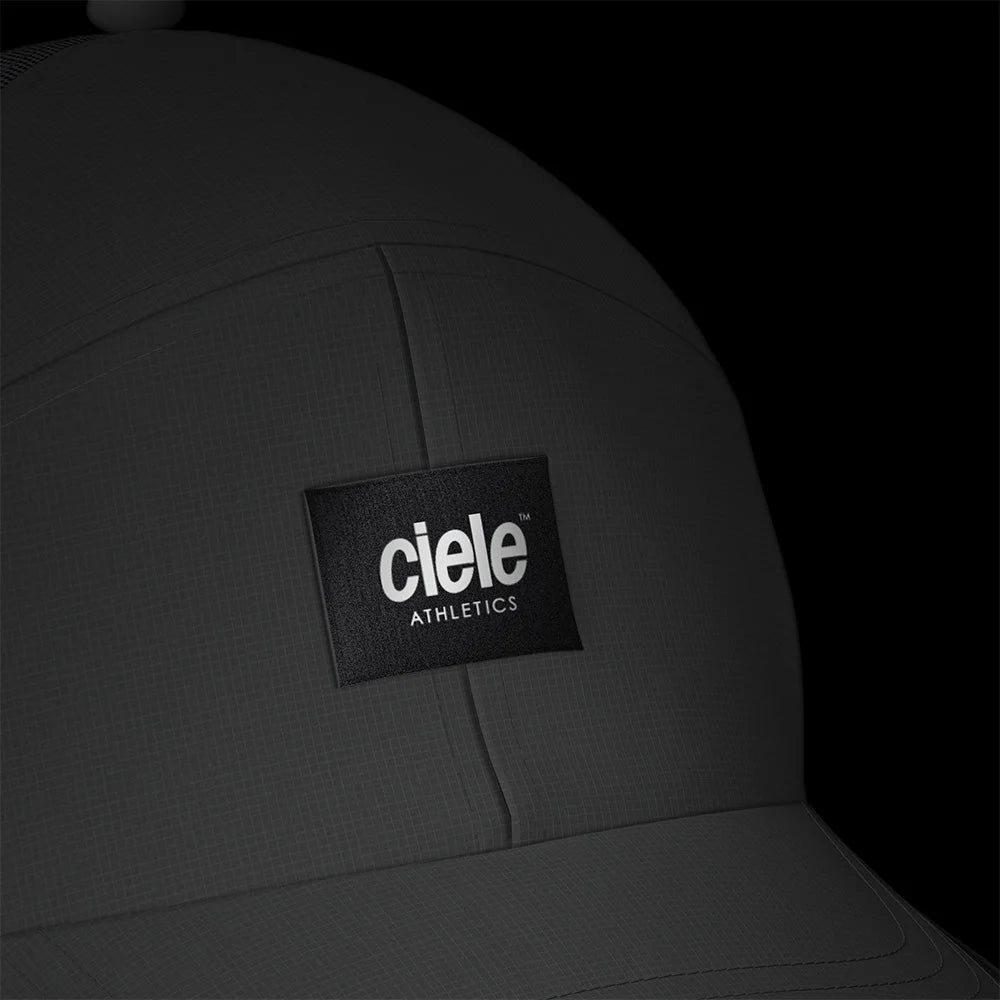TRKCap SC - Box by Ciele in dark grey with pinched crown and COOLmatic 3D mesh, technical trucker cap ideal for running and outdoor use