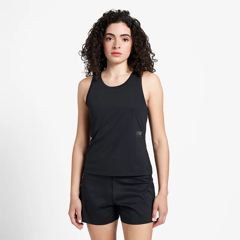 DLY Singlet - Women by Ciele in black, lightweight low-profile running singlet designed for comfort on hot days and hard runs