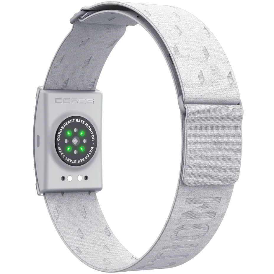 Heart Rate Monitor by Coros in light grey with adjustable strap, Bluetooth compatible, 38-hour continuous heart rate tracking ideal for running and fitness