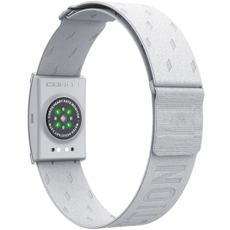 Heart Rate Monitor by Coros in light grey with adjustable strap, Bluetooth compatible, 38-hour continuous heart rate tracking ideal for running and fitness