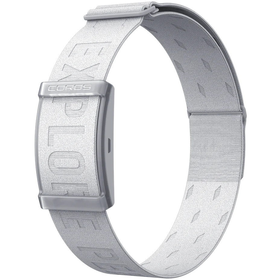 Heart Rate Monitor by Coros in white with grey branding, Bluetooth compatible for accurate 38-hour heart rate tracking during workouts