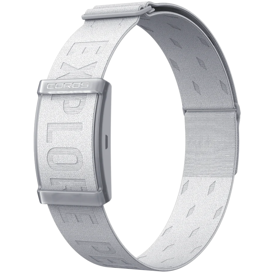 Heart Rate Monitor by Coros in white with grey branding, Bluetooth compatible for accurate 38-hour heart rate tracking during workouts