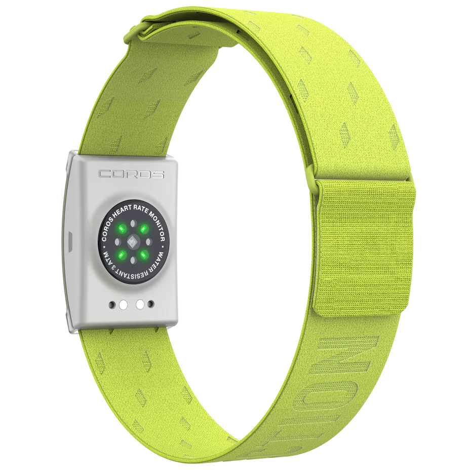 Heart Rate Monitor by Coros in lime green with Bluetooth, 38-hour continuous tracking, water resistant for accurate workout monitoring