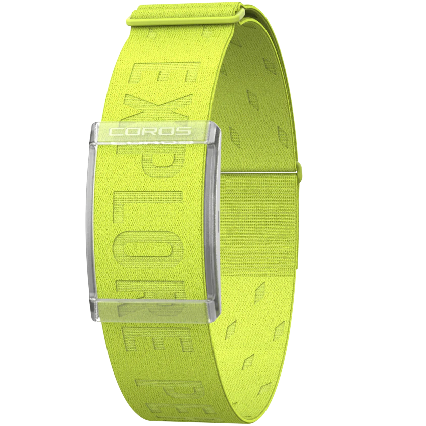 Heart Rate Monitor by Coros in bright yellow with Bluetooth compatibility and over 38 hours continuous accurate heart rate tracking