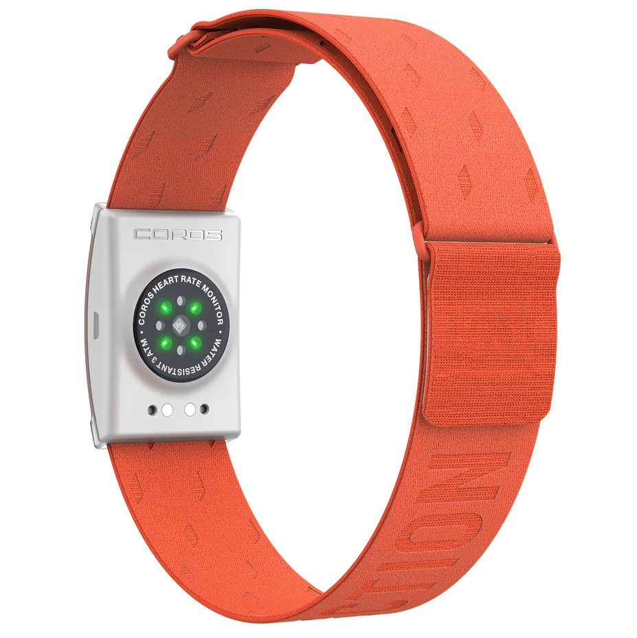 Heart Rate Monitor by Coros in orange with Bluetooth compatibility and 38-hour continuous heart rate tracking for running and workouts