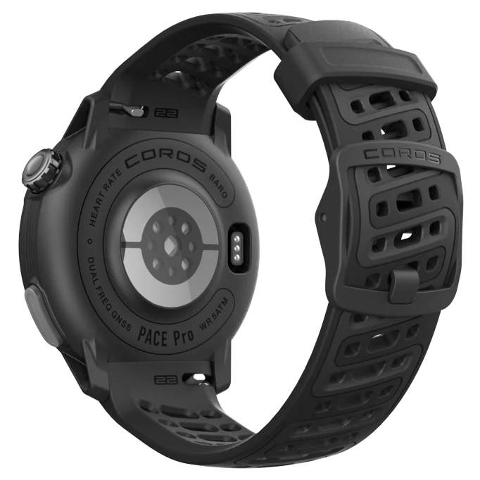 Pace Pro by Coros in black with lightweight design, AMOLED screen, and energy-efficient processor for running and outdoor use