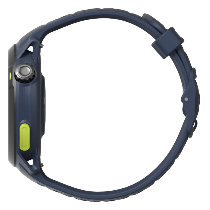 Pace Pro by Coros in blue with lime button, lightweight GPS watch with AMOLED screen and energy-efficient tech for running and outdoor use