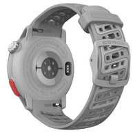 Pace Pro by Coros in light grey with red button, compact lightweight GPS watch with AMOLED screen and energy-efficient tech for running