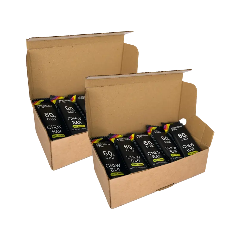 PF 60 Chew by Precision Fuel & Hydration in black packaging, energy-dense chew bars ideal for endurance running and performance