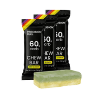 PF 60 Chew by Precision Fuel & Hydration in black packaging with mint and lemon flavor, high-carb energy chew bar for endurance athletes