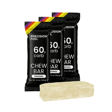 PF 60 Chew by Precision Fuel & Hydration in black packaging with original flavor, energy-dense chew bar for endurance athletes
