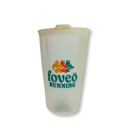 Foveo Collapsible Cup by Foveo Running in frosted white, soft, dishwasher safe, BPA free reusable cup ideal for outdoor use