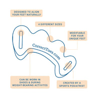 Correct Toes Original in white by Correct Toes, designed to align feet naturally, modifiable, four sizes, ideal for weight-bearing activities and foot health.