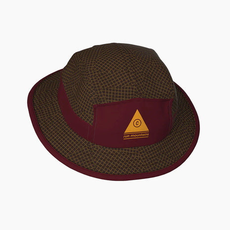 BKTHat - All Over Print - Run Mountains by Ciele in brown and burgundy with original print, lightweight bucket hat for running and outdoor protection