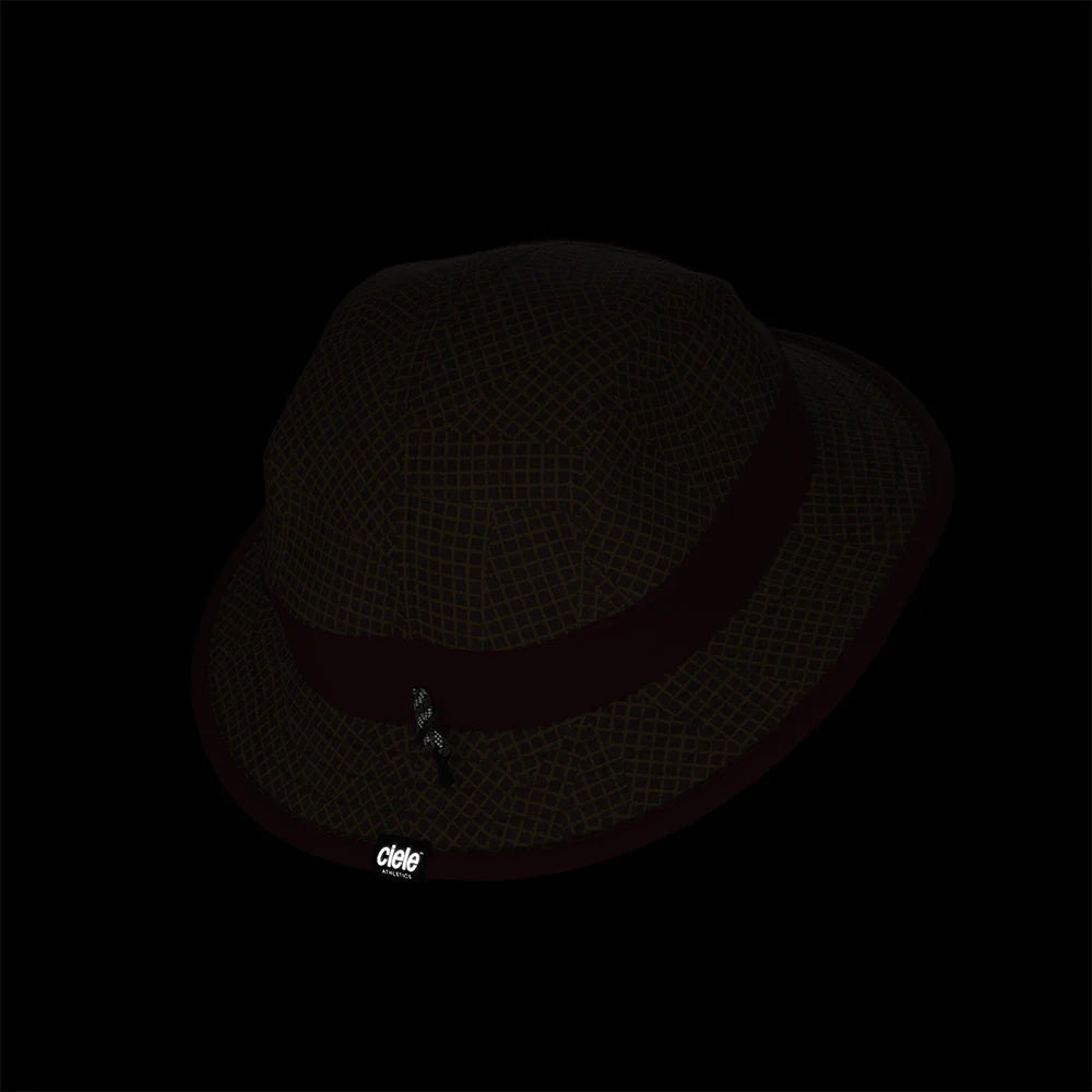 BKTHat - All Over Print - Run Mountains by Ciele in dark brown with grid pattern bucket hat designed for 360-degree performance and protection