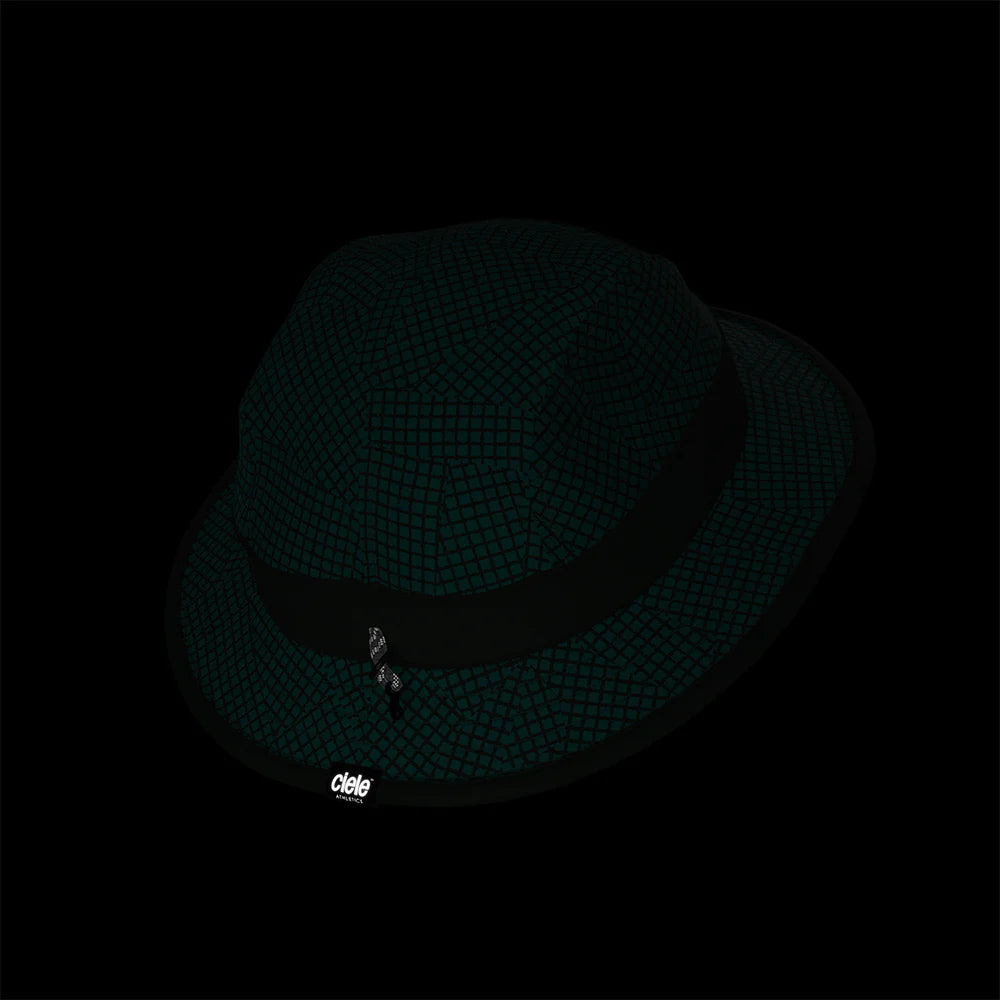 BKTHat - All Over Print - Run Mountains by Ciele in black with grid pattern, lightweight bucket hat for 360-degree performance and protection