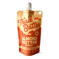 Butter - Dark Chocolate & Coffee by Trail Butter in orange pouch, almond butter blend with dark chocolate, coffee, energizing and lightly caffeinated