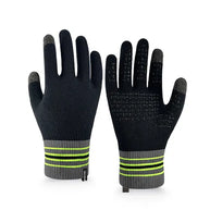 Dexshell Ultra Thin Waterproof Running Gloves in Black with Hi-Vis Yellow Stripe, back and grippy palm view