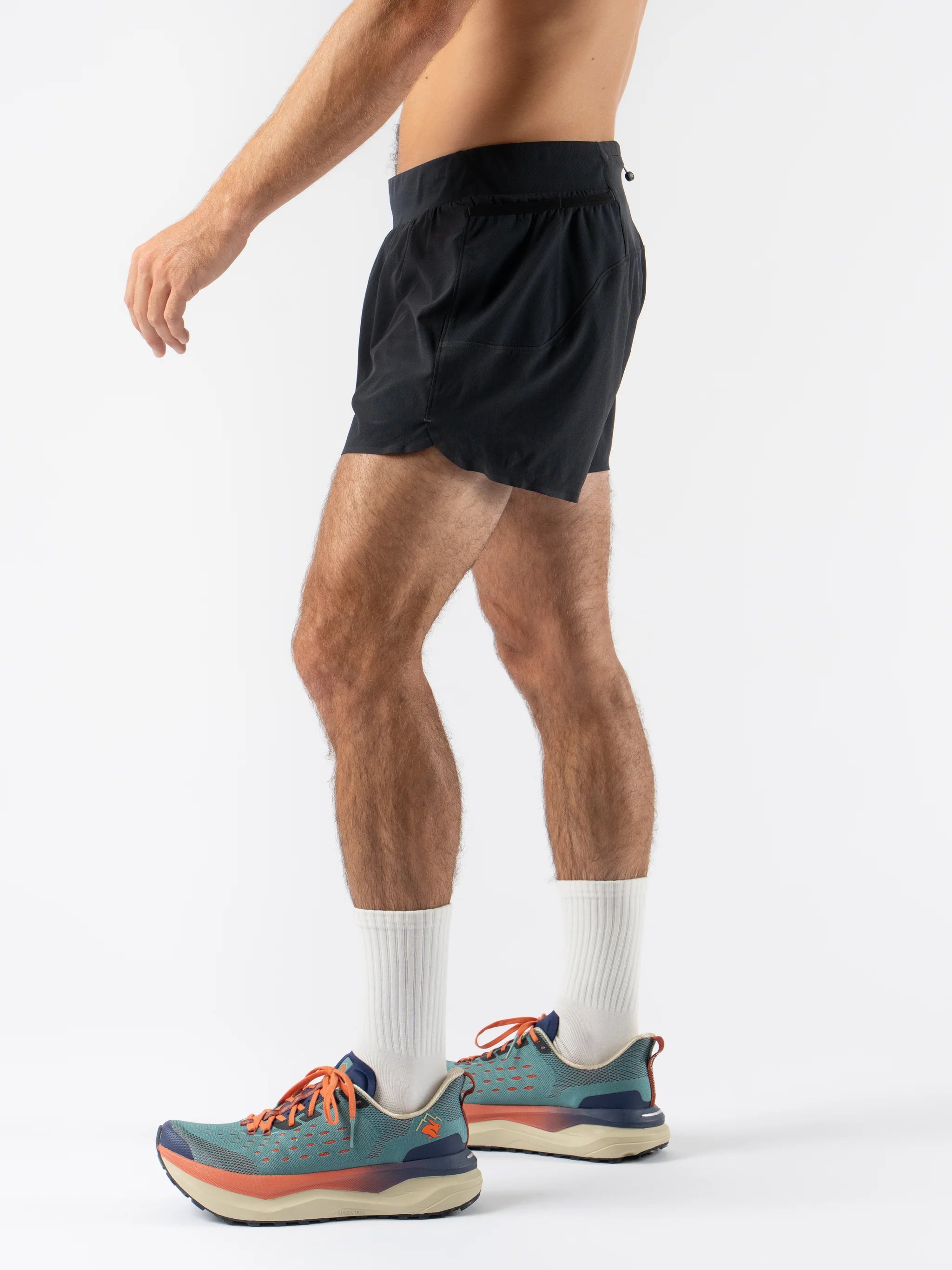 FKT 3 - Men by Rabbit in black, technical stretch trail shorts with dialed fit and enhanced craftsmanship for running and outdoor use