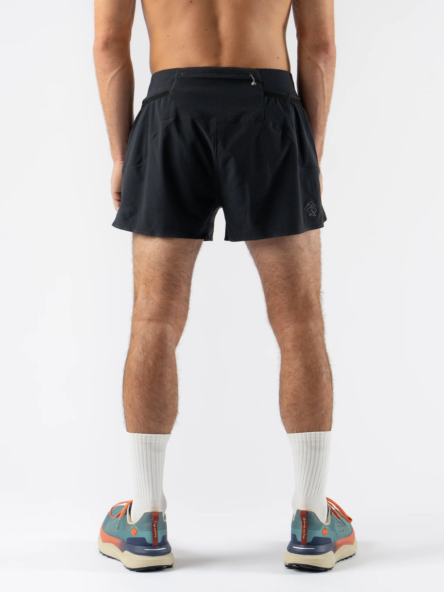 FKT 3 - Men in black by Rabbit, technical stretch fabric trail shorts with dialed fit for running and outdoor performance