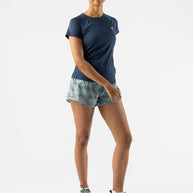 ICE Perf Tee SS - Women by Rabbit in navy blue, lightweight sustainable nylon tee made from recycled coffee grounds, quick-dry and soft for running.