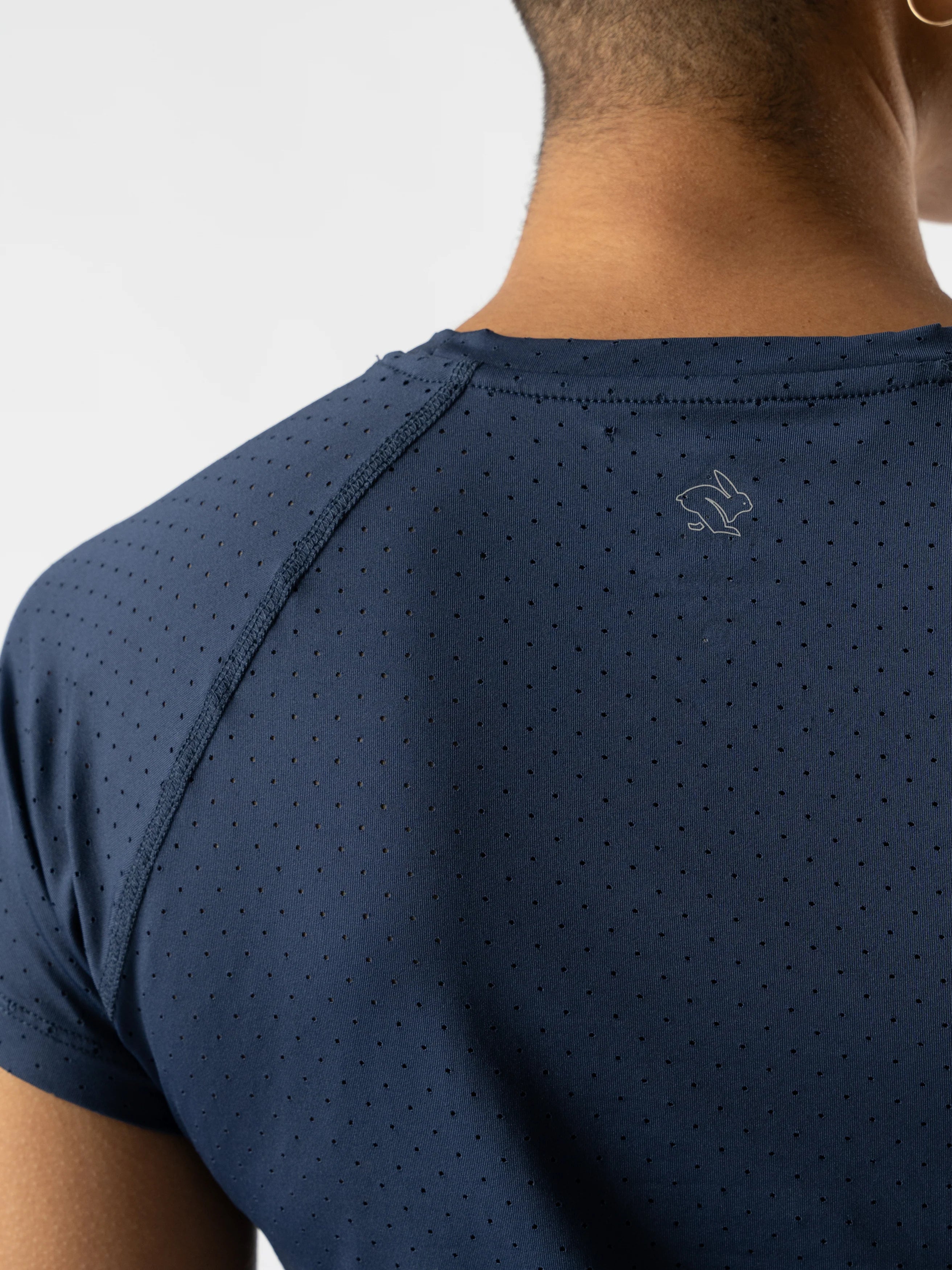 ICE Perf Tee SS - Women in navy by Rabbit, lightweight perforated tee made from recycled nylon, quick-drying, ideal for running in Canada
