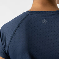 ICE Perf Tee SS - Women in navy by Rabbit, lightweight perforated tee made from recycled nylon, quick-drying, ideal for running in Canada