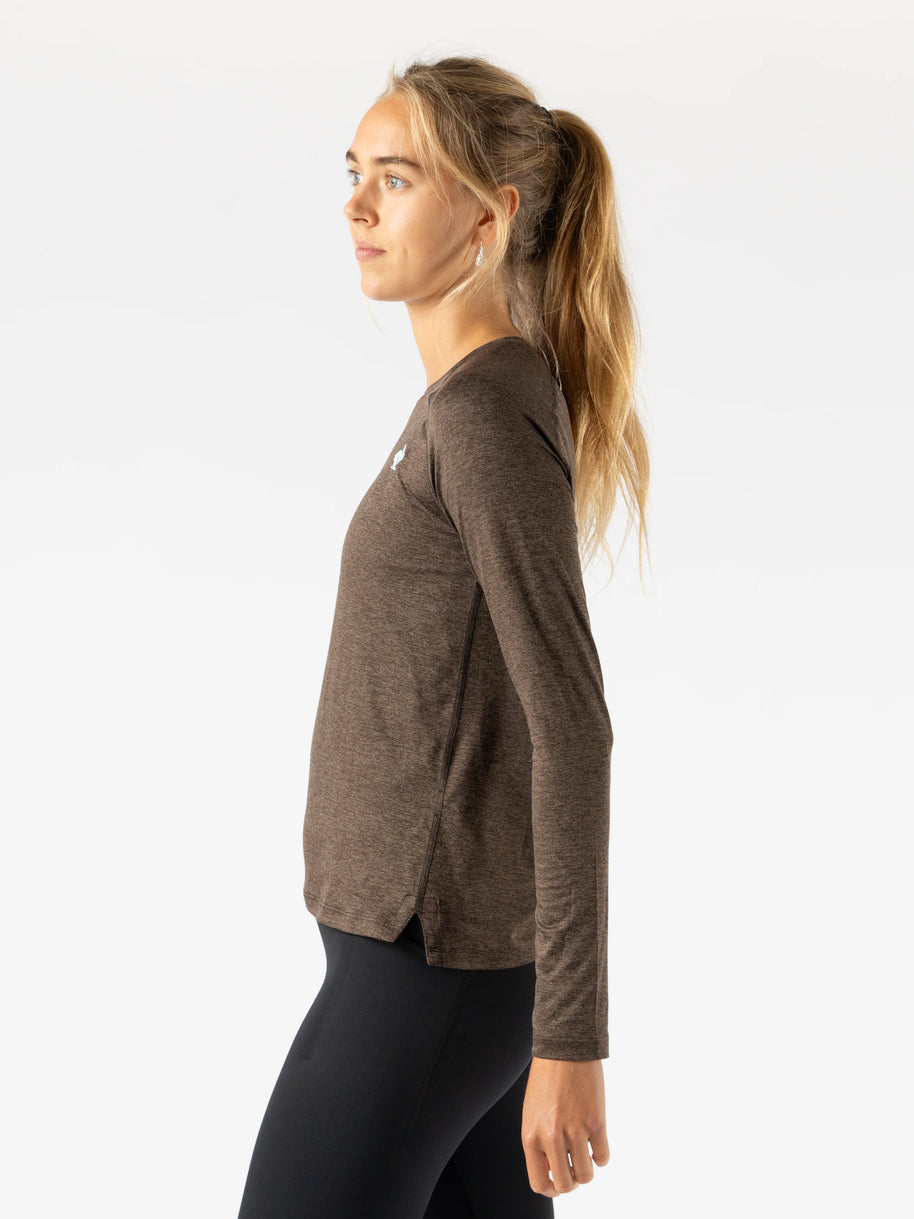 EZ Tee LS - Women by Rabbit in brown lightweight long sleeve top, soft comfortable shirt ideal for training runs and casual wear