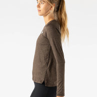 EZ Tee LS - Women by Rabbit in brown lightweight long sleeve top, soft comfortable shirt ideal for training runs and casual wear