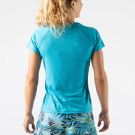 ICE Perf Tee SS - Women in blue by Rabbit, lightweight perforated tee made from recycled nylon, quick-drying for running in Canada.