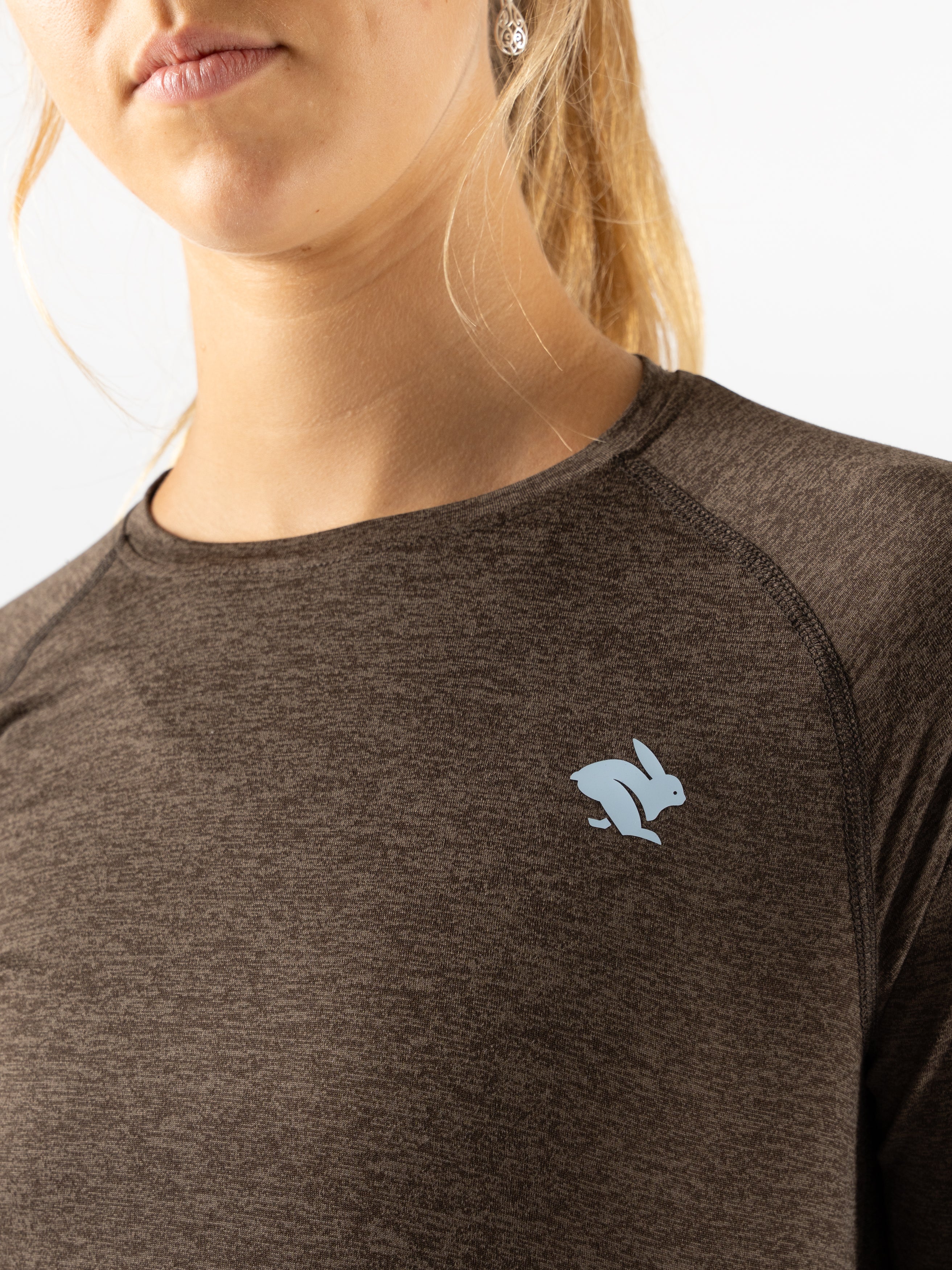 EZ Tee LS - Women by Rabbit in dark brown, lightweight soft long sleeve ideal for training runs and everyday comfort