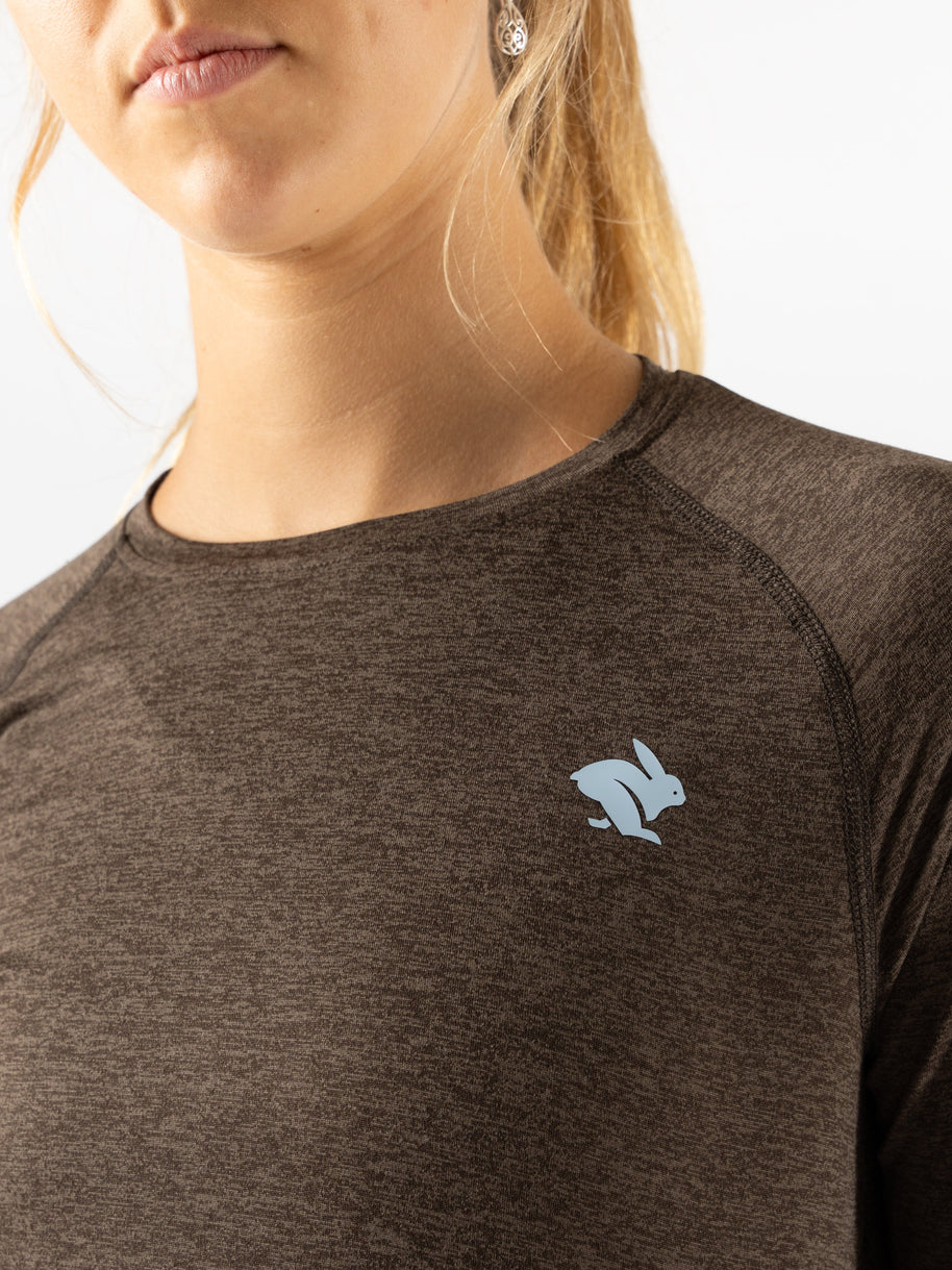 EZ Tee LS - Women by Rabbit in dark brown, lightweight soft long sleeve ideal for training runs and everyday comfort