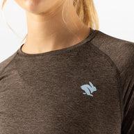 EZ Tee LS - Women by Rabbit in dark brown, lightweight soft long sleeve ideal for training runs and everyday comfort