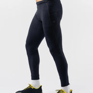 Low Light Pocket Tightz - Men by Rabbit in black with reflective print, midweight fabric, pockets, ideal for running and safety at night