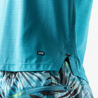 UPF Tee SS - Women by Rabbit in blue lightweight jersey with UPF 50 protection and laser-cut perfs, ideal for sun-safe outdoor use