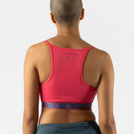 Strappy Pocket Bra - Women by Rabbit in red with built-in pocket, minimal bounce, and total comfort for secure outdoor and running use
