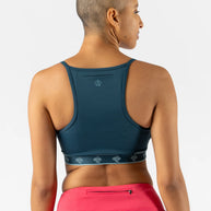 Strappy Pocket Bra - Women by Rabbit in dark teal with built-in pocket, minimal bounce and comfort, ideal for running and active wear