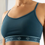 Strappy Pocket Bra - Women by Rabbit in deep teal with built-in pocket, minimal bounce, secure fit, ideal for running and active wear