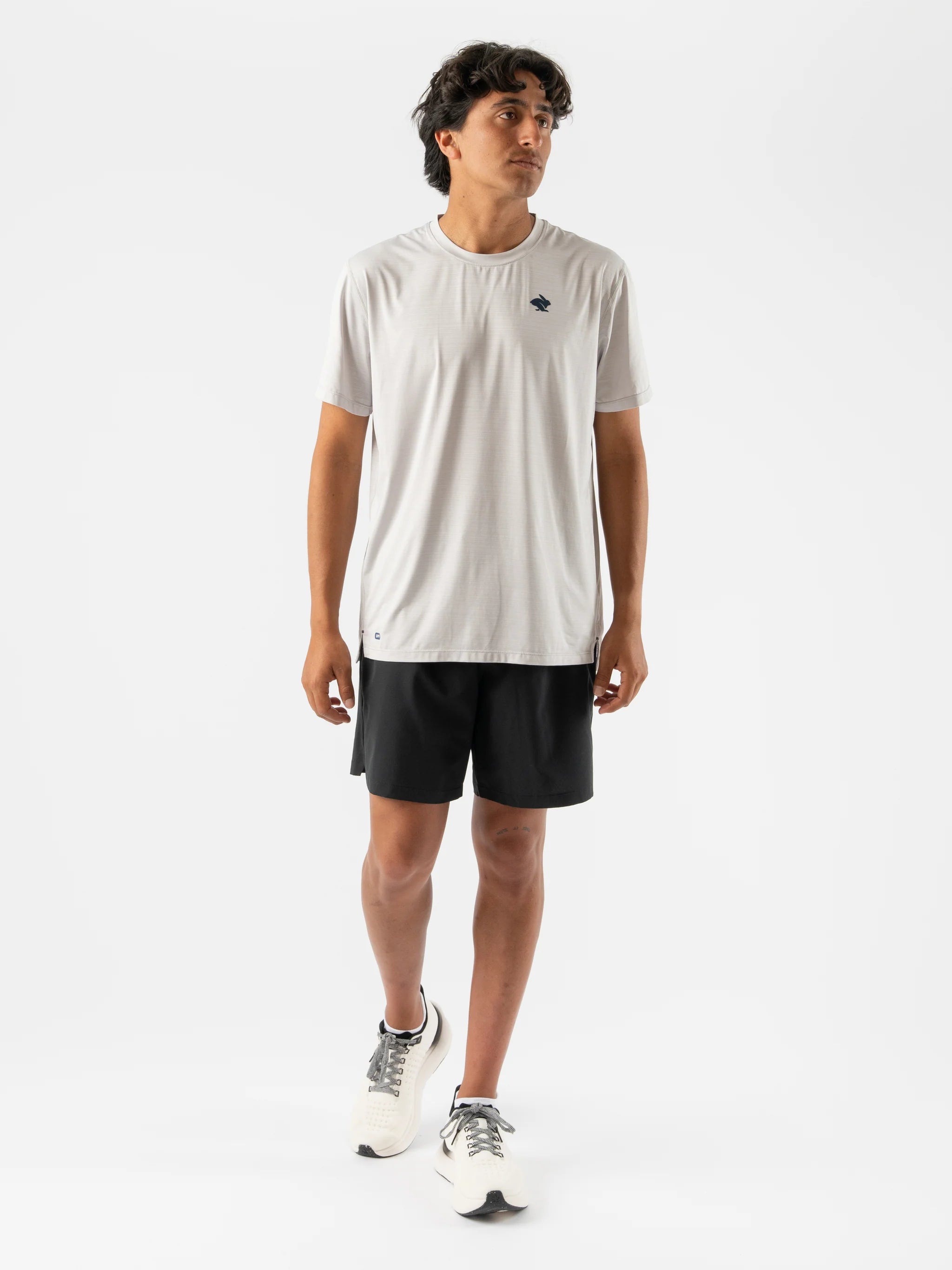 UPF Tee SS - Men by Rabbit in light grey, ultra lightweight jersey with UPF 50 and laser-cut venting for sun protection and running.