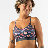 Strappy Pocket Bra - Women by Rabbit in dark floral print with built-in pocket, minimal bounce, and total comfort for activewear use
