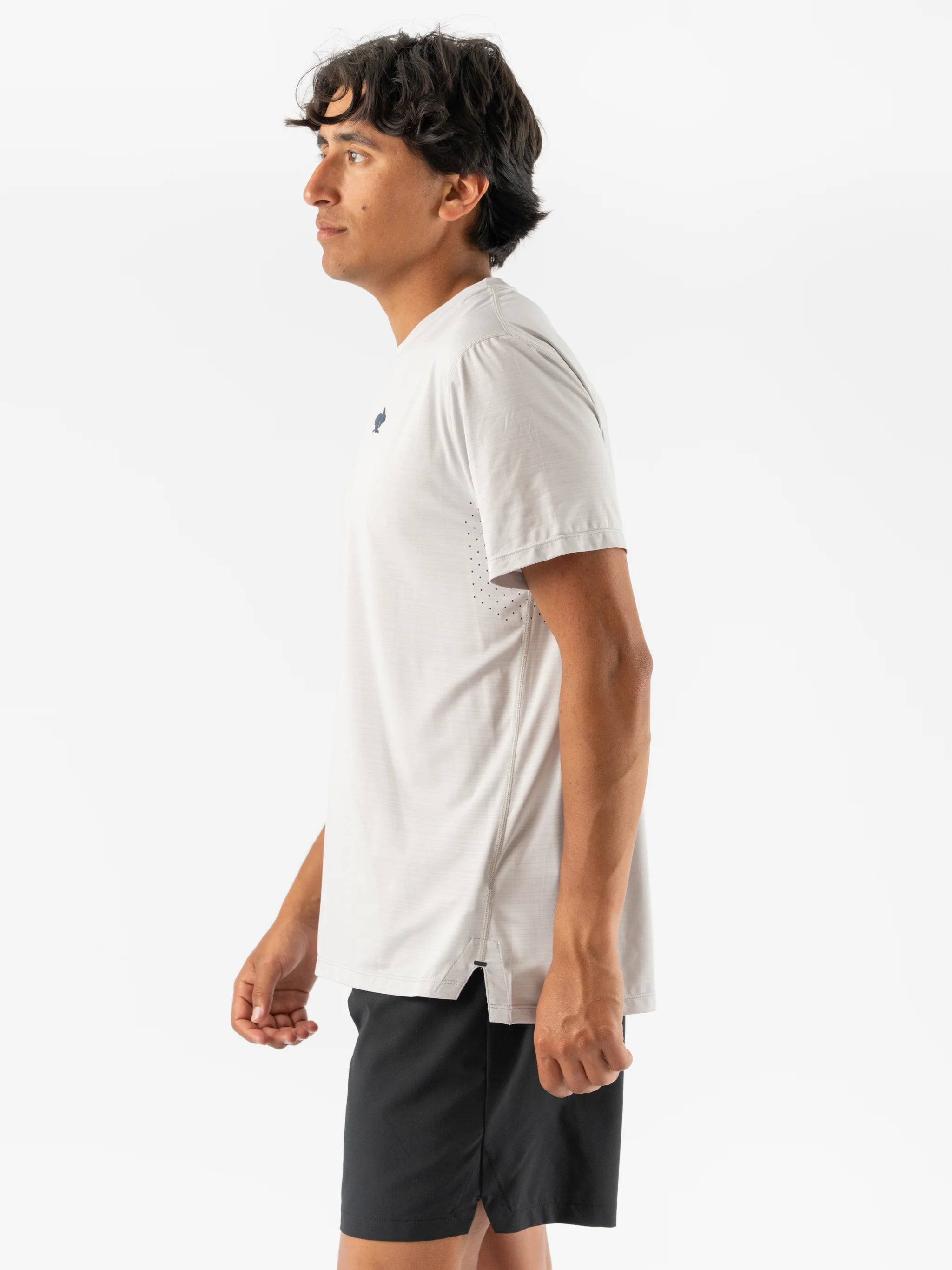UPF Tee SS - Men by Rabbit in light grey with laser-cut ventilation, ultra-lightweight jersey, UPF 50 protection for running and outdoor use