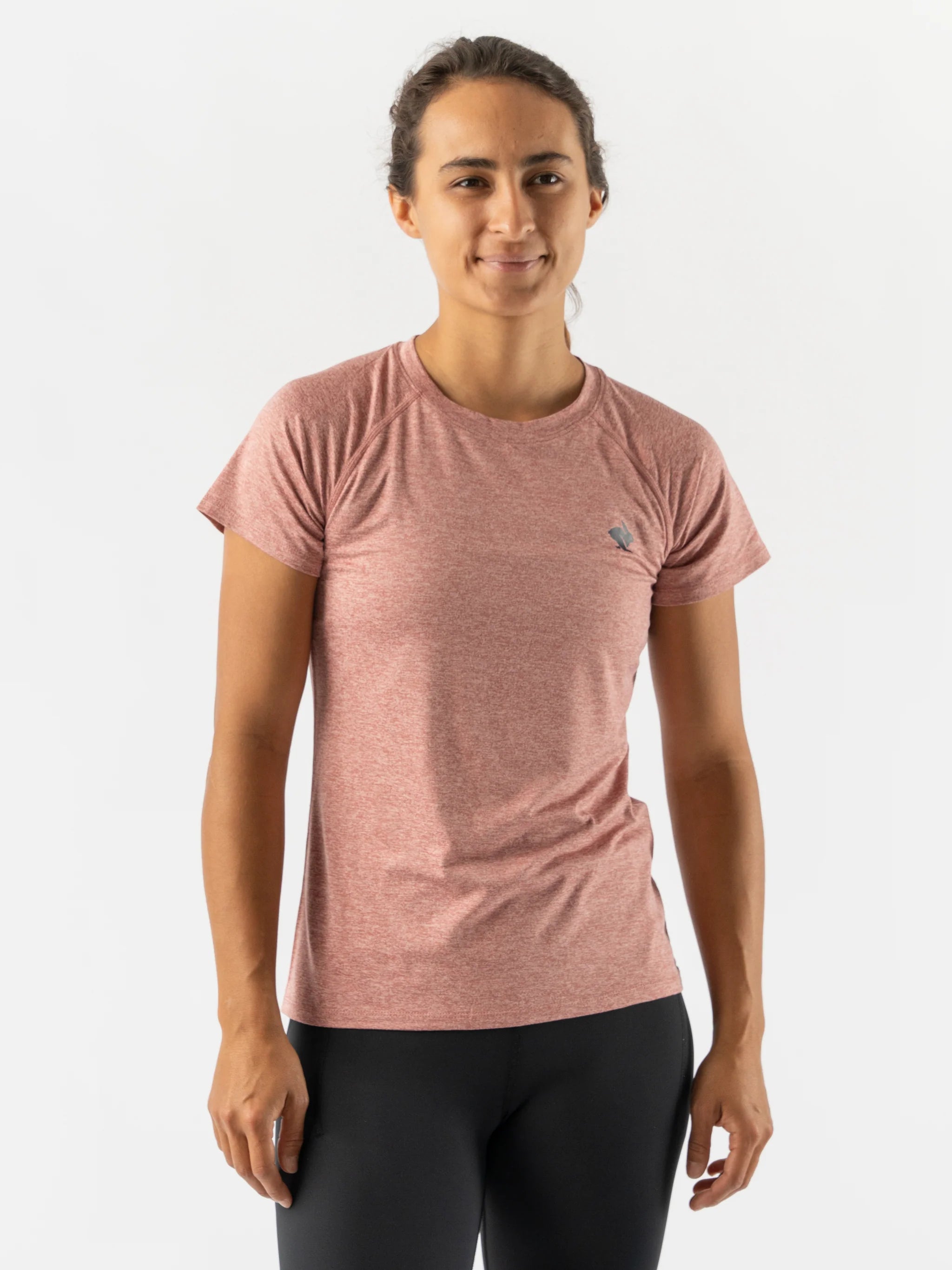 EZ Tee SS - Women by Rabbit in heather rose lightweight soft running top ideal for everyday running workout and relaxation