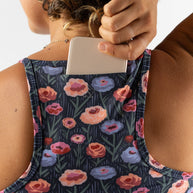 Strappy Pocket Bra - Women by Rabbit in floral pattern with built-in pocket, minimal bounce, and comfortable fit for running and active use