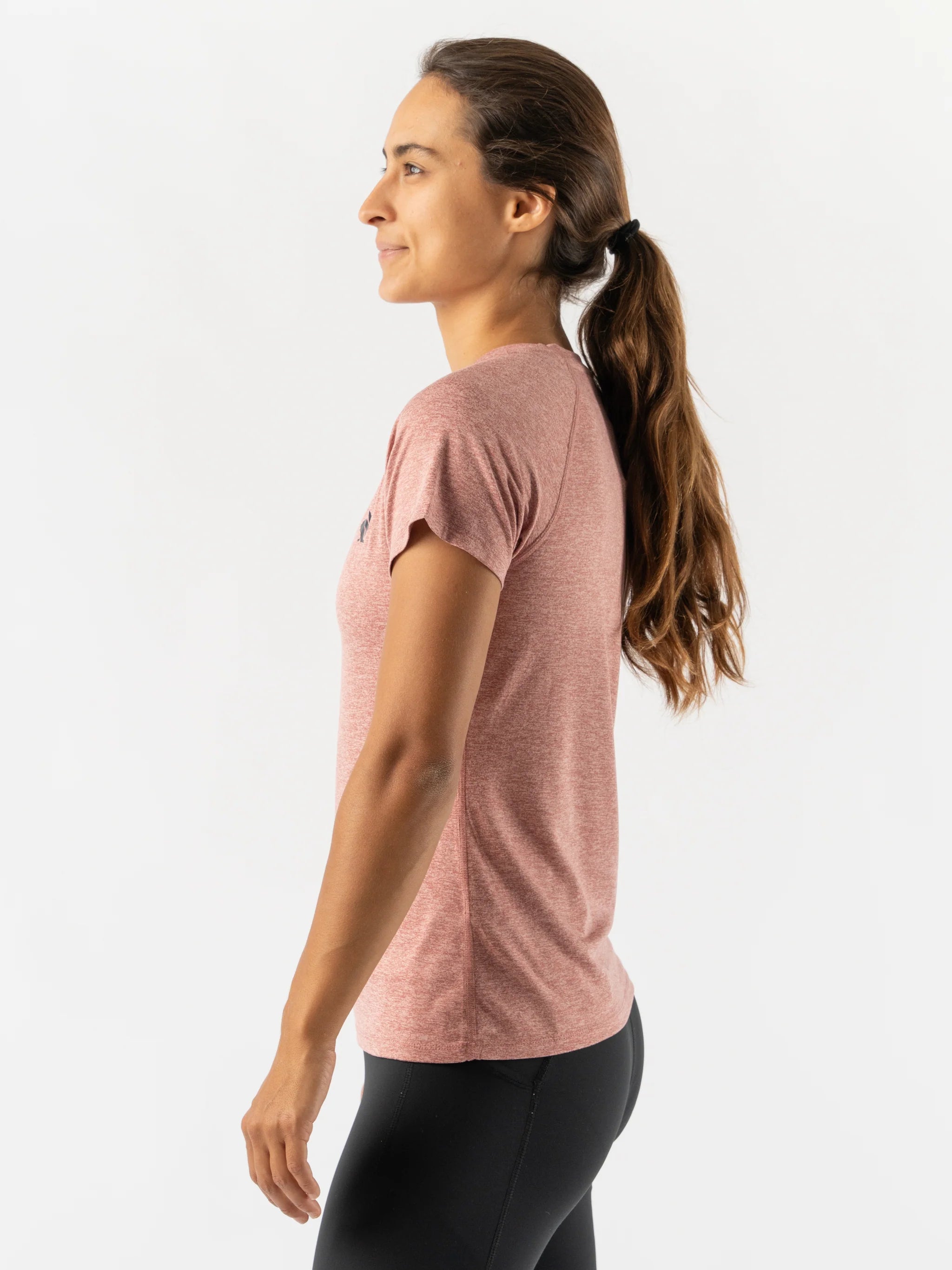 EZ Tee SS - Women by Rabbit in dusty rose lightweight soft running top ideal for everyday running, working out, and relaxing