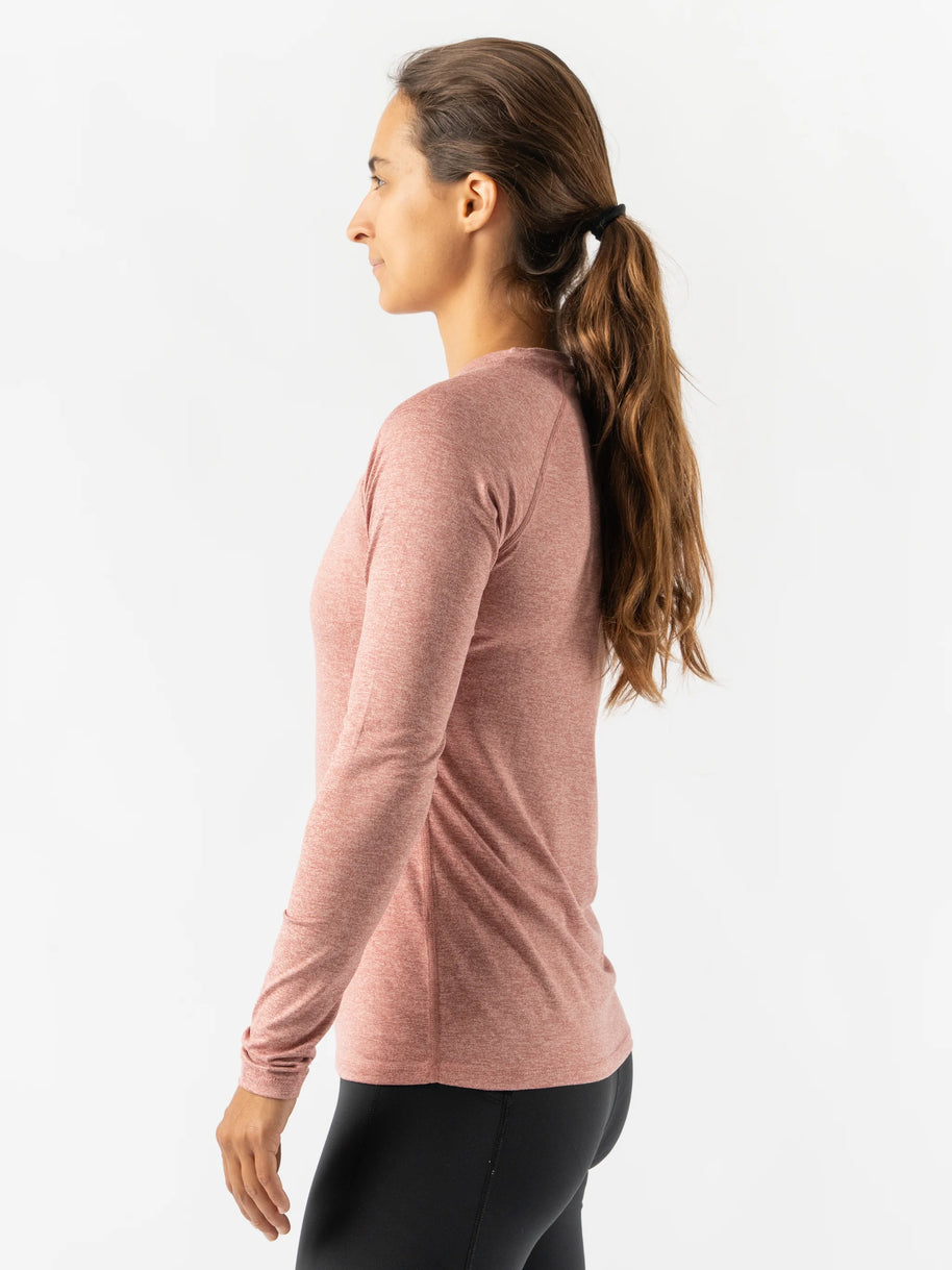 EZ Tee LS - Women by Rabbit in heather rose soft lightweight long sleeve shirt ideal for training runs and everyday comfort