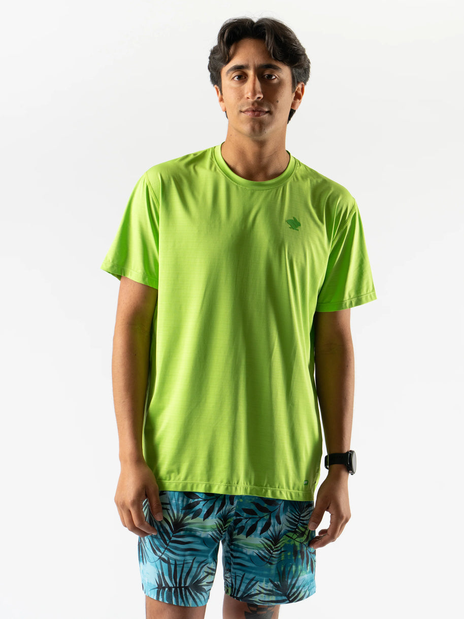 UPF Tee SS - Men by Rabbit in bright green lightweight jersey with UPF 50 protection and laser-cut perfs for breathable sun protection