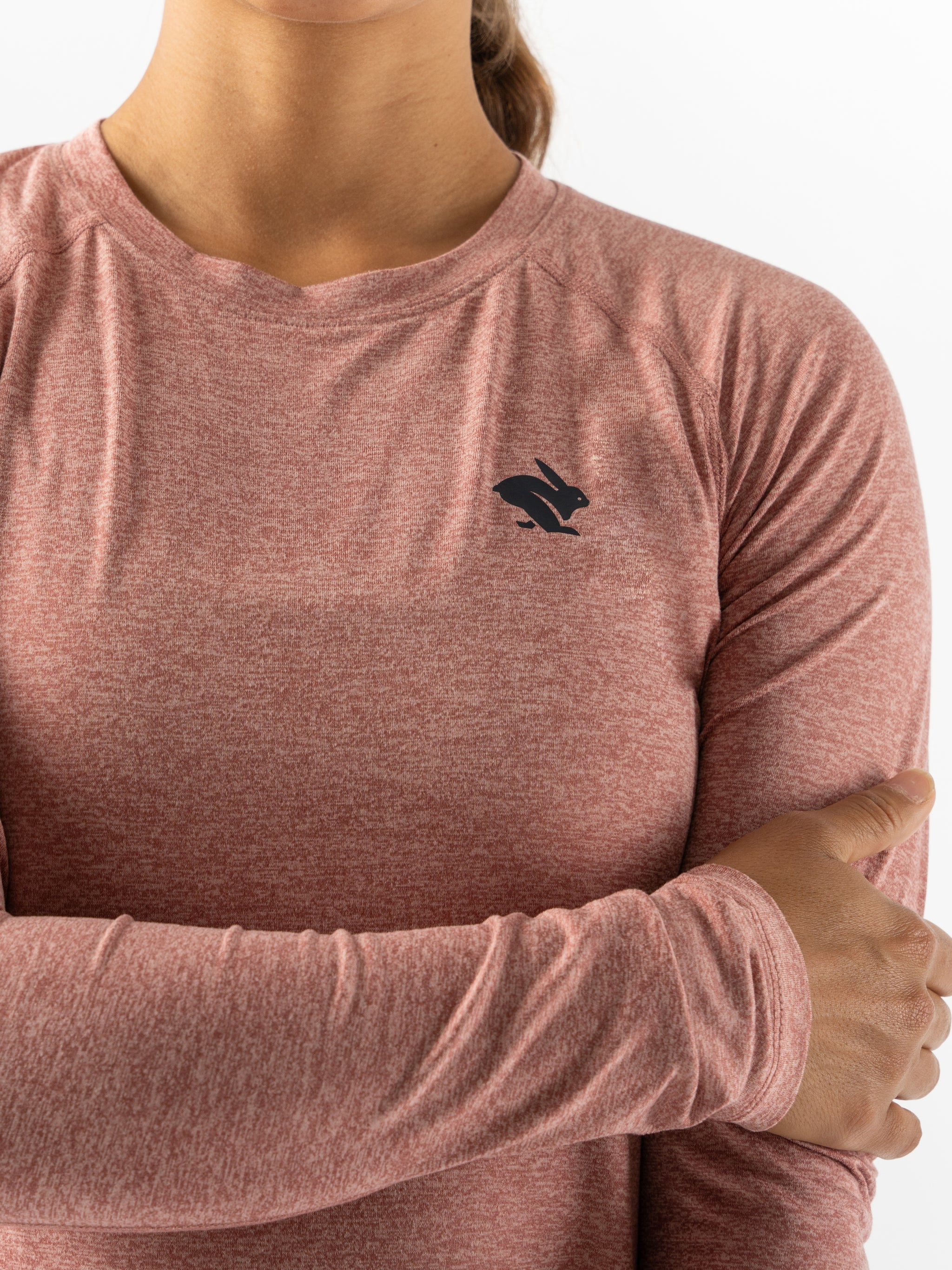 EZ Tee LS - Women by Rabbit in heather rose, soft lightweight long sleeve top ideal for training runs and casual wear