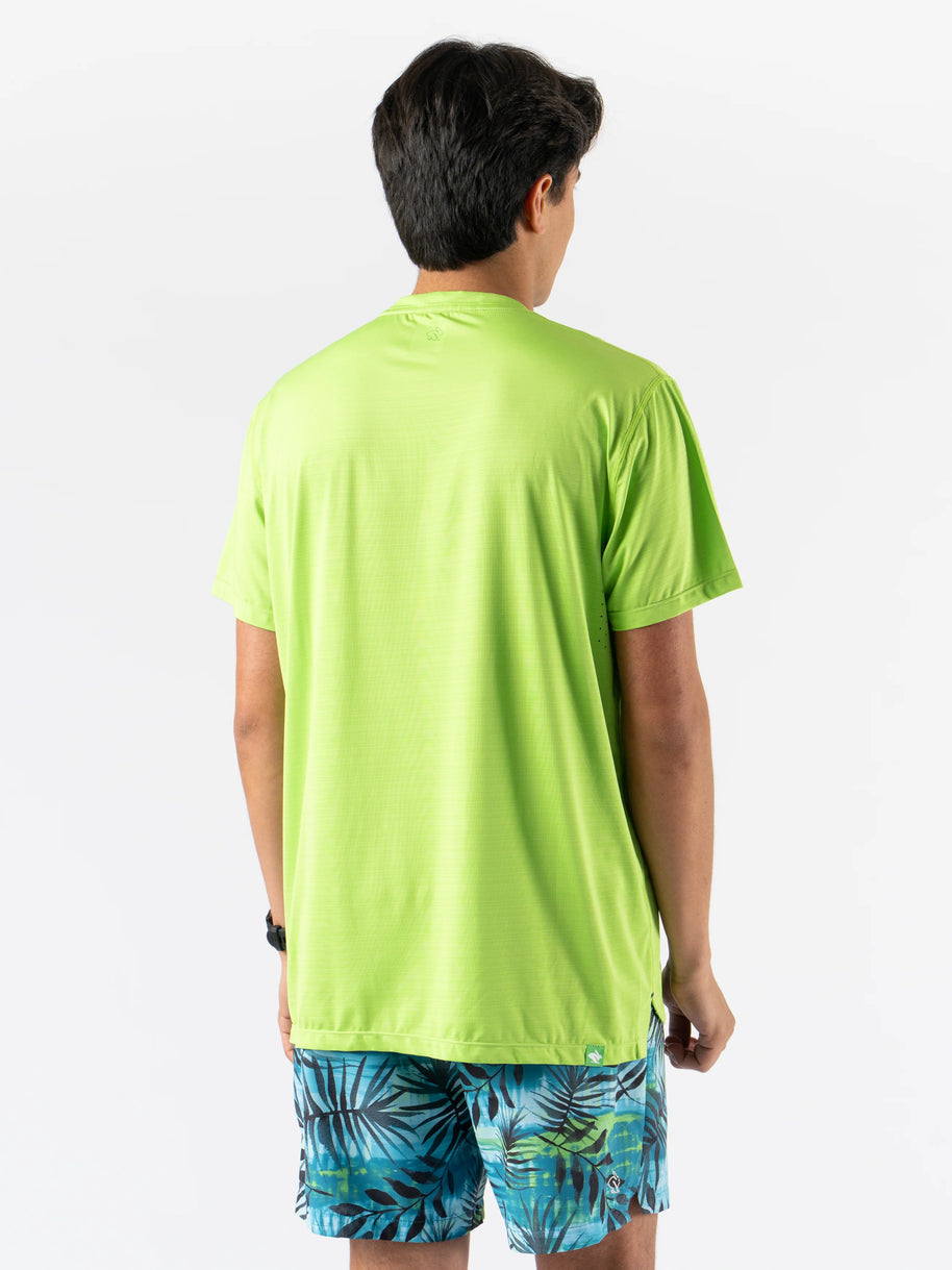 UPF Tee SS - Men by Rabbit in bright green with ultra lightweight jersey and laser-cut venting, sun-protective shirt ideal for running and outdoor use