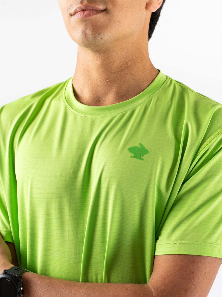 UPF Tee SS - Men by Rabbit in bright green lightweight breathable shirt with UPF 50 protection and laser-cut perforations for sun safety